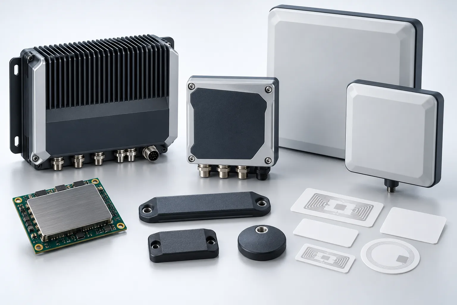 Industrial RFID reader hardware, antennas, embedded module, and RFID tags for system selection